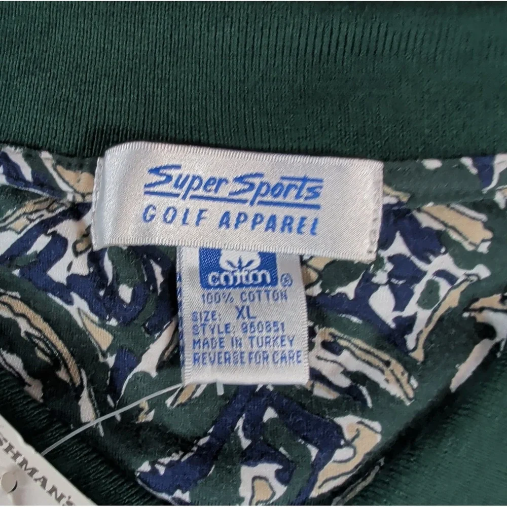 NOS Vintage Super Sports Golf Apparel Geometric Polo Shirt Green Men's XL NWT